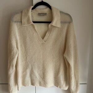 Everlane Alpaca Cream Sweater S Small Wool Ivory Collared Long Sleeve
